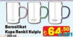 BOROSİLİKAT KUPA RENKLİ KULPLU 350 ML